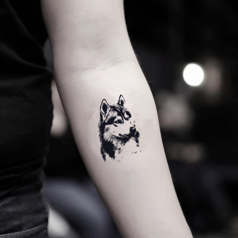 OhMyTat 赫斯基狗 Husky 刺青图案纹身贴纸 (2 张) - 纹身贴 - 纸 黑色