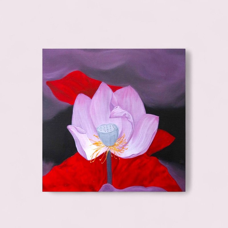*迷雾系列-静止的莲花与红叶子*手绘油画  非印刷品 - 海报/装饰画/版画 - 纸 