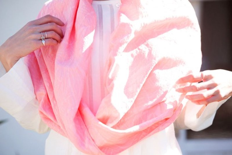 ジャガードシャドウィ／ボタニカルダイOrganic Cottonスヌード【ポピー】 - 丝巾 - 棉．麻 