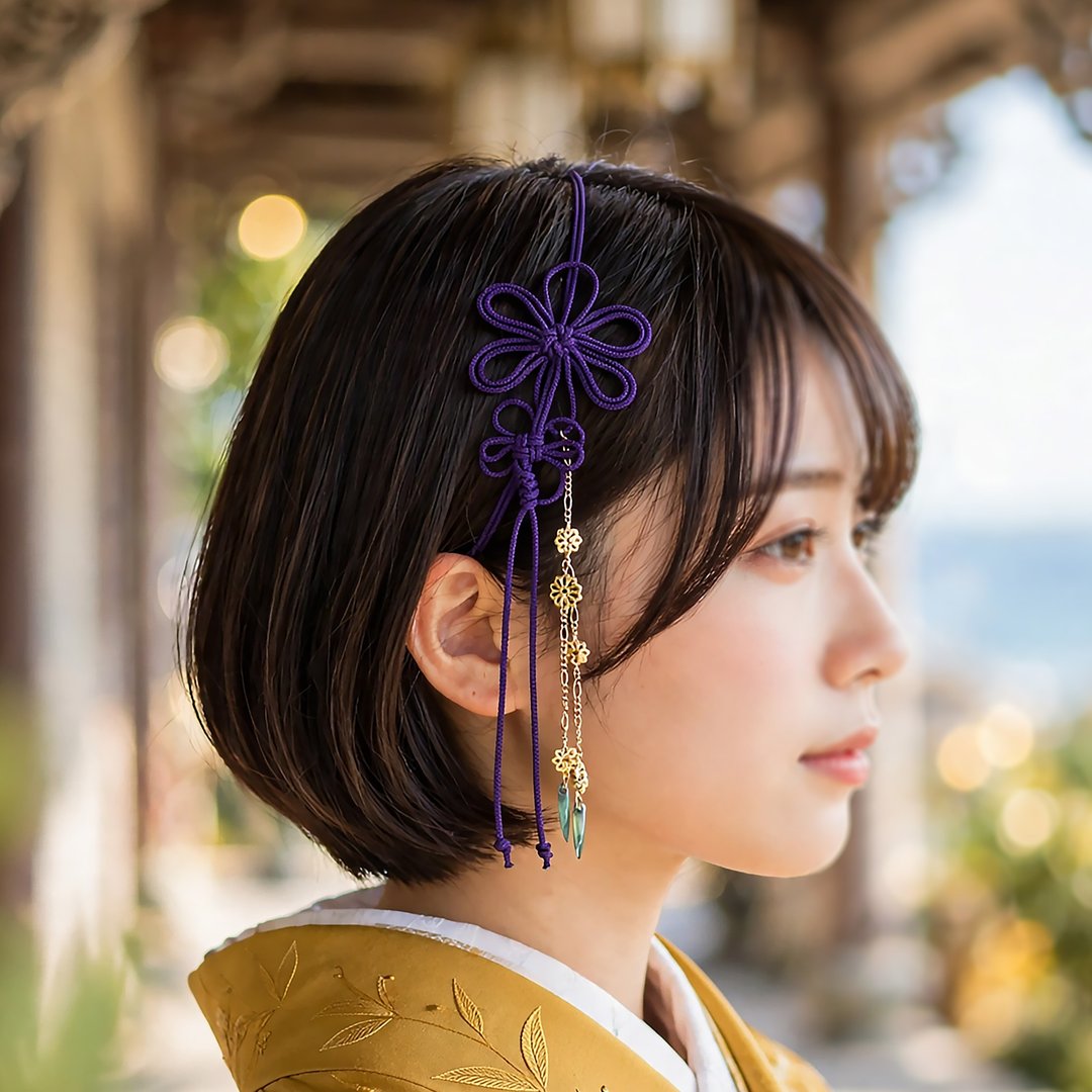 饰结发带 永恒的诗篇【轻巧・简易】适用于浴衣、和服，或日常穿搭。 - 发带/发箍 - 玻璃 紫色