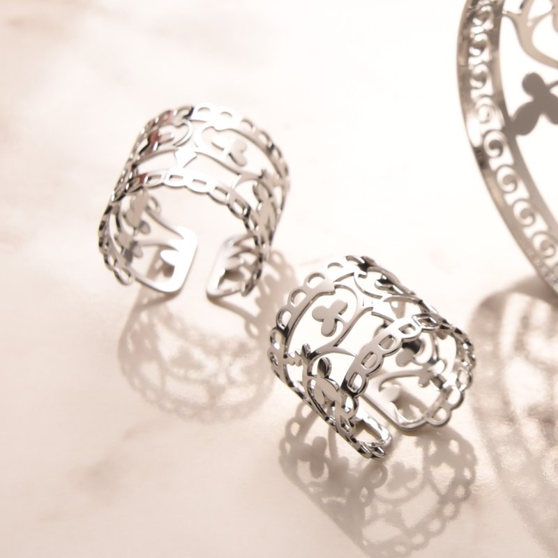 医疗级薄钢戒指  印度彩绘秘密花园  不过敏 祝福图腾 好运礼 - 对戒 - 其他金属 银色