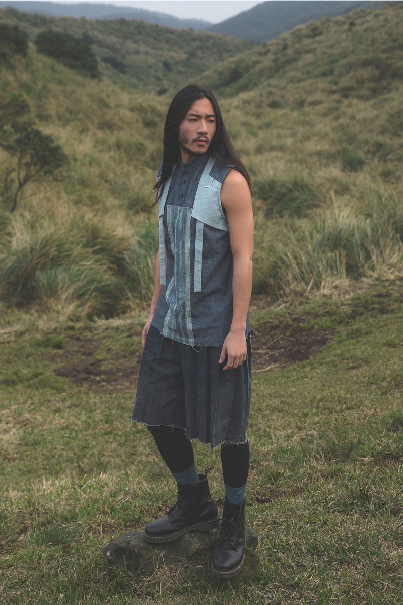 ANYGUY / Alan Hu 2017 S/S 圆领拼布背心 - 男装上衣/T 恤 - 棉．麻 蓝色