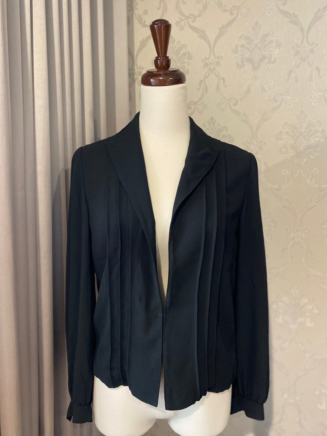 纯黑西服领古着罩衫上衣 - 女装休闲/机能外套 - 聚酯纤维 黑色