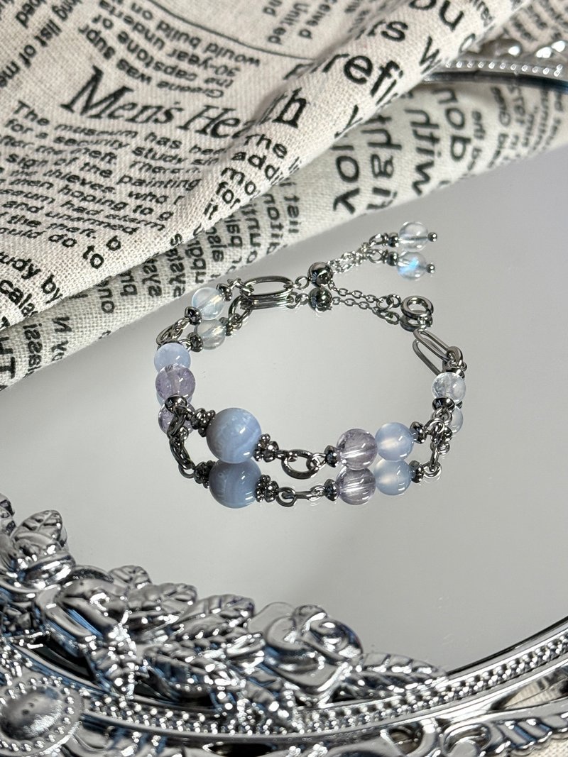 浪漫独角兽天空蓝纹玛瑙手链 - 医疗钢/蓝纹玛瑙/紫水晶 - 手链/手环 - 水晶 蓝色