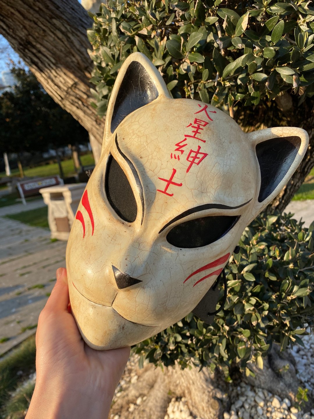 日本 Kitsune 面具，黑银狐狸面具，MADE TO ORDER，Kitsune Cosplay - 口罩 - 树脂 金色