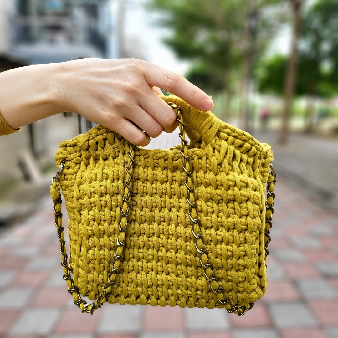 Cube bag 方块包/crochet bag 手工钩针编织包 - 手提包/手提袋 - 棉 