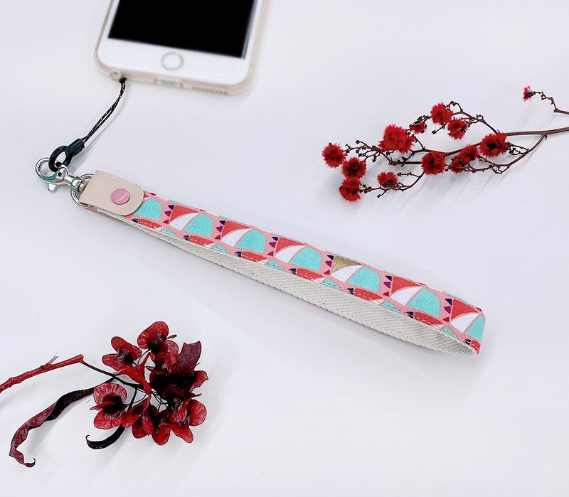 烫金彩色几何  手机吊绳/手绳/颈绳/饰品 - 挂绳/吊绳 - 棉．麻 粉红色