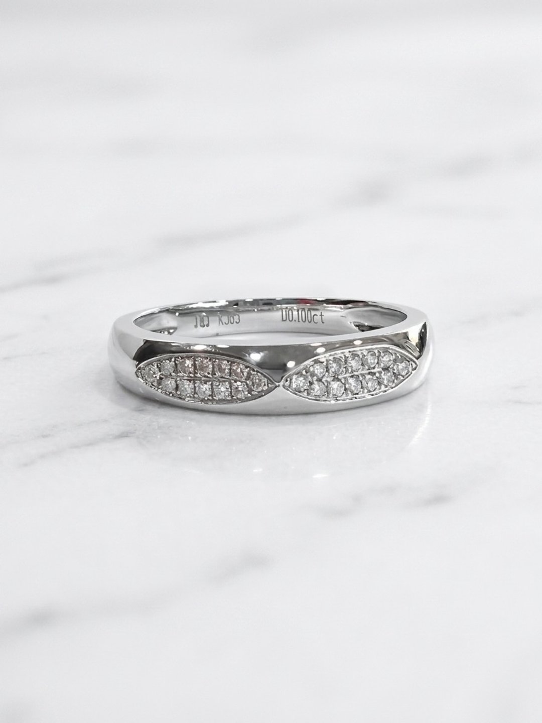 天然南非钻石戒指 14K 白金 中性俐落设计 几何密镶钻戒 0.10ct - 戒指 - 钻石 