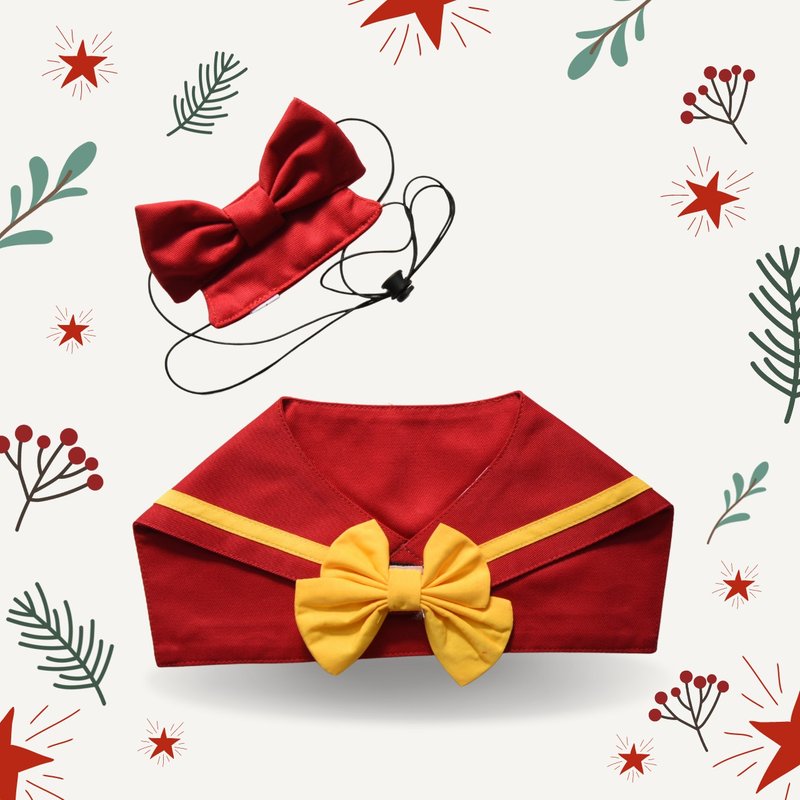 宠物海军领丨附蝴蝶结发带+领结 - 衣/帽 - 棉．麻 红色