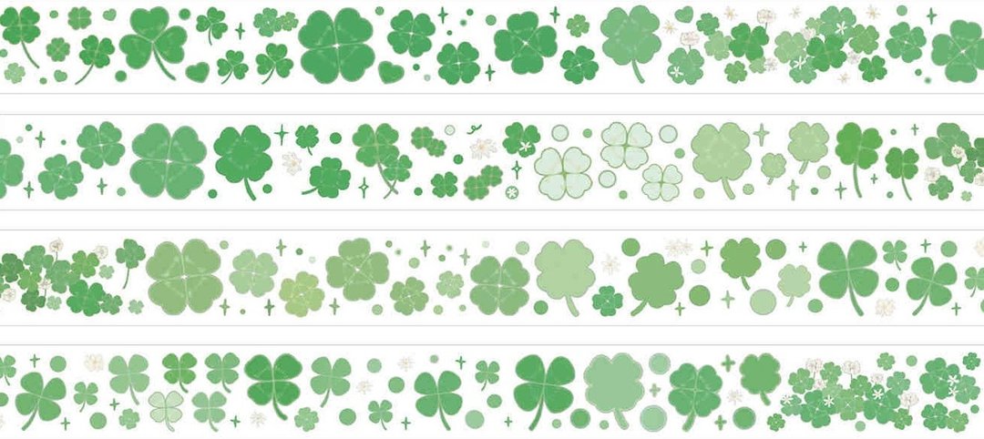 幸运草 Lucky Clover 塩系繪畫 PET 和紙膠帶 10米卷 - 纸胶带 - 其他材质 绿色