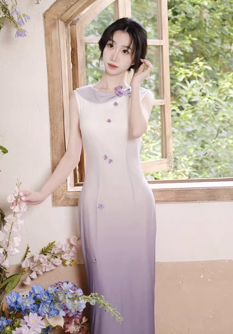 铃兰 新中式复古铃兰花连身裙 手工製 - 洋装/连衣裙 - 其他材质 