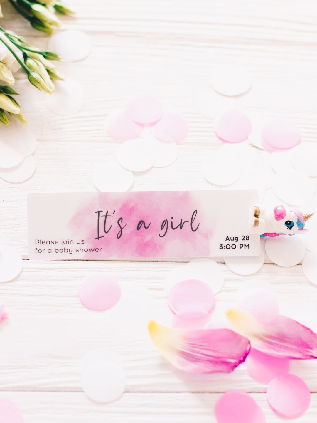 Unicorn Invitation Party Watercolor Invitation Personalized (Pink) - 卡片/明信片 - 粘土 粉红色