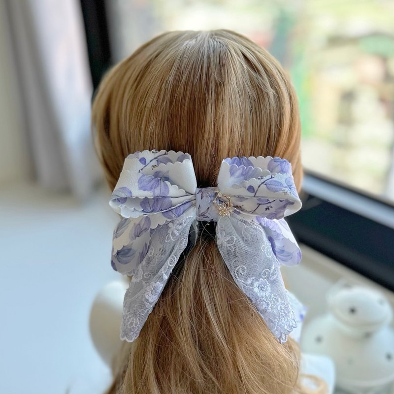 独家立体蕾丝蝴蝶结相交夹香蕉夹仙女夹发夹-紫色叶子 - 发饰 - 其他材质 紫色