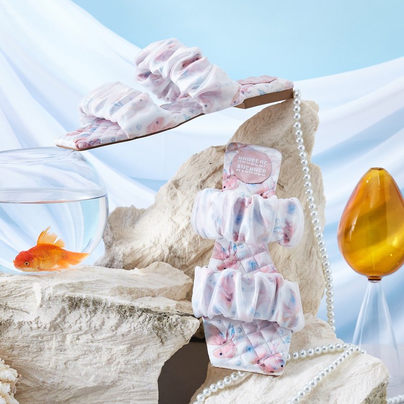 | HOA | 小方头网纱束褶印花拖鞋 | 粉红色 | 5619 | - 拖鞋 - 其他人造纤维 多色