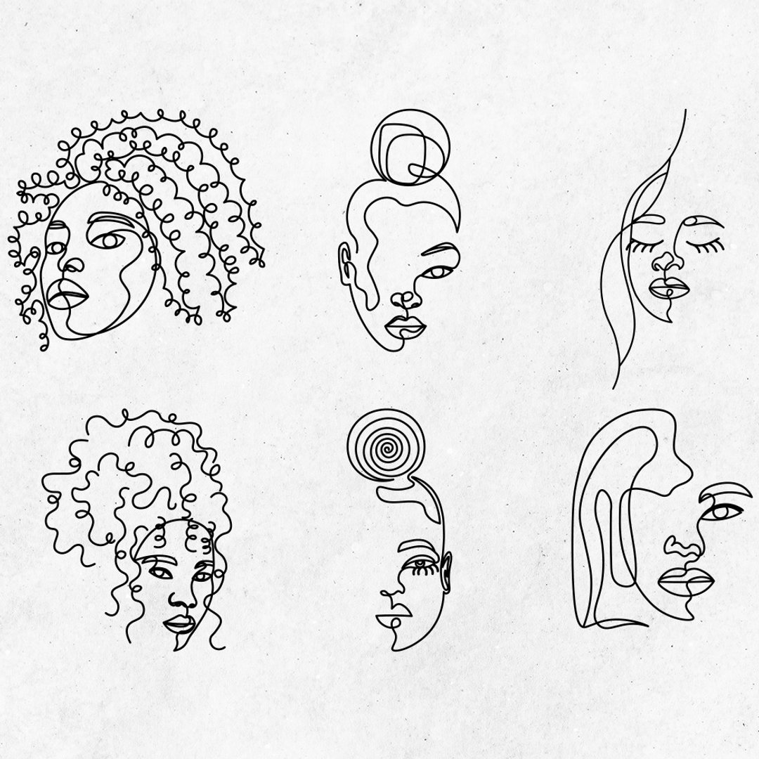 Set Of One Line Female Faces, Abstract Faces Set One Line Art, Single Line Faces - 电子手绘真人画像/绘画/插画 - 其他材质 