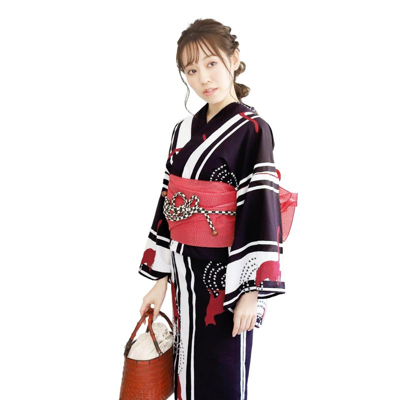 日本 和服 浴衣 女性 浴衣 腰封 2件组 S/F Size x23S/F-14 - 其他 - 棉．麻 黑色