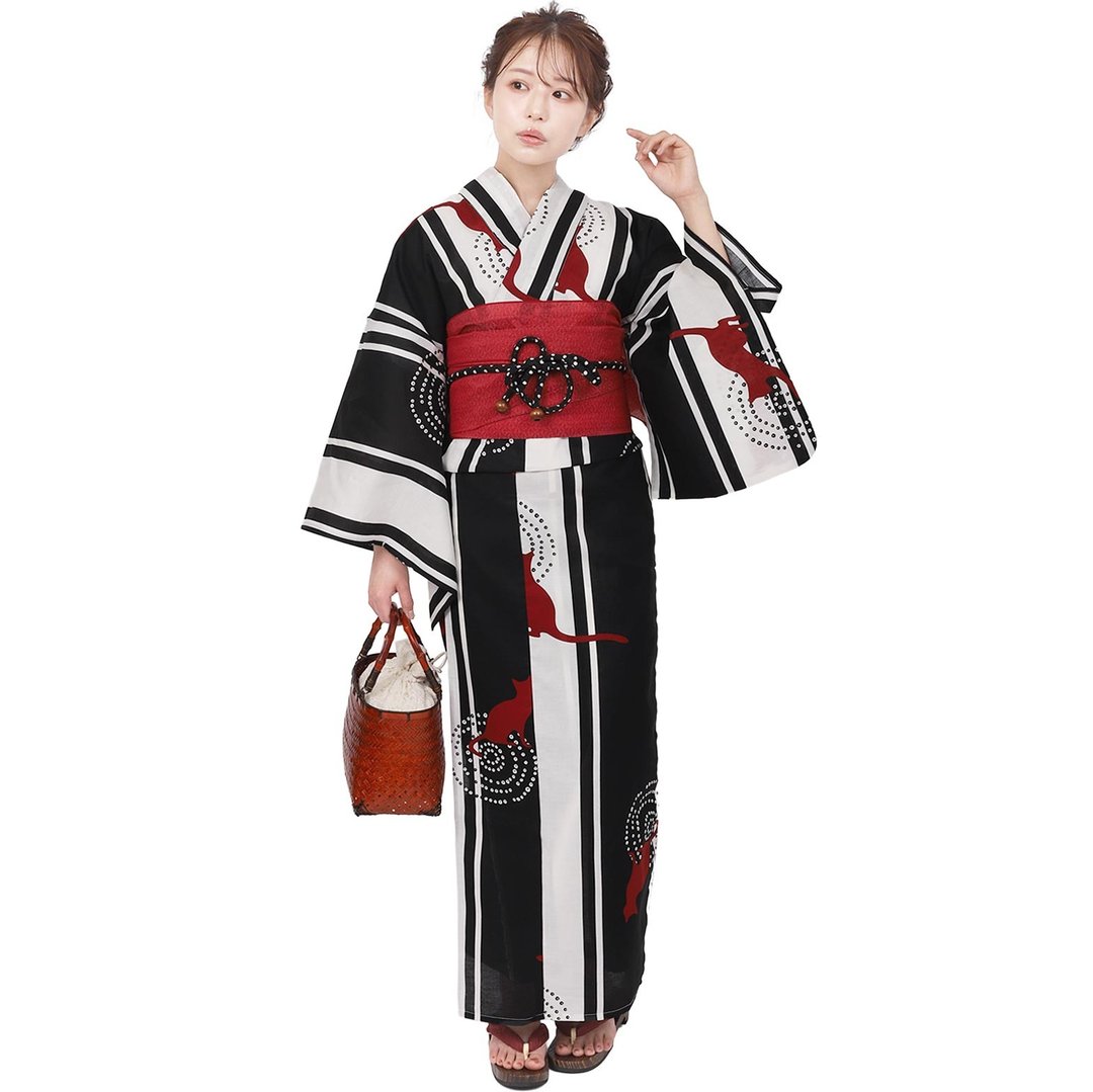 日本 和服 浴衣 女性 浴衣 腰封 2件组 S/F Size x23S/F-14 - 其他 - 棉．麻 黑色