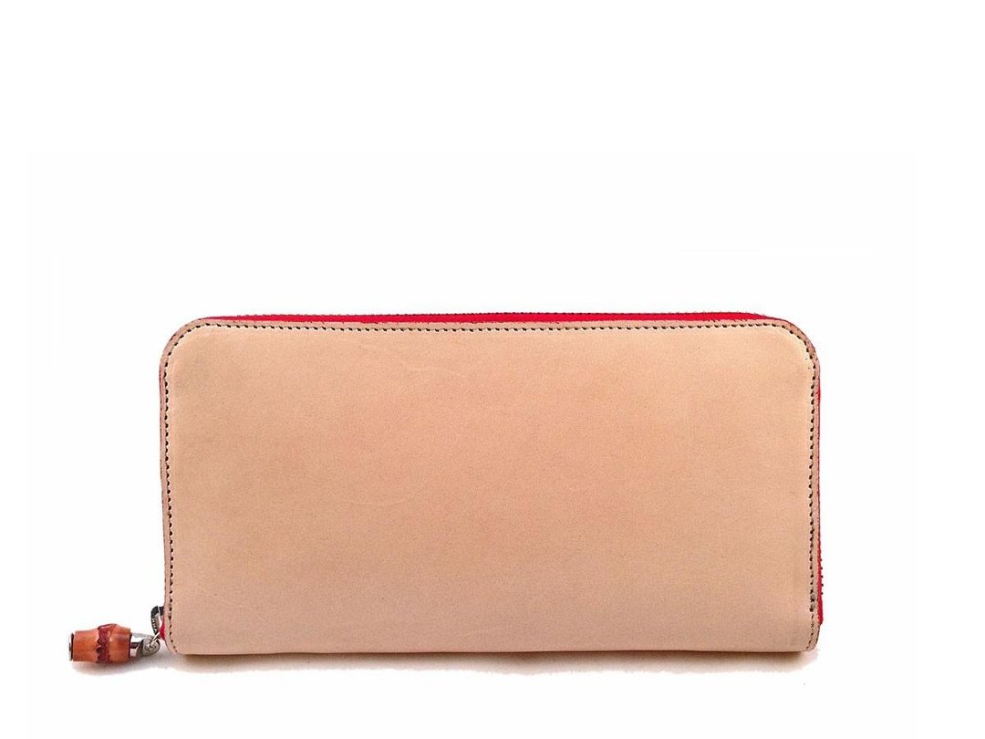 Natural Leather Red Zip Around Wallet - 皮夹/钱包 - 真皮 红色