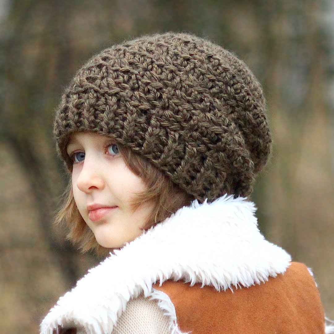 Beginner Friendly bulky beanie CROCHET PATTERN The Alana texture hat - 编织/刺绣/羊毛毡/裁缝 - 其他材质 咖啡色