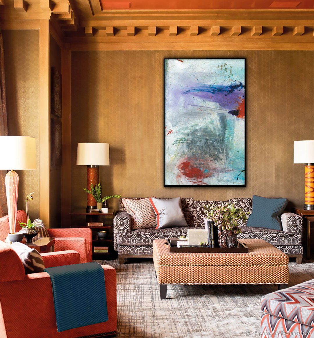 Abstract Original Oil Artwork Home Living Room Wall Decor Abstract Painting - 海报/装饰画/版画 - 亚麻 蓝色