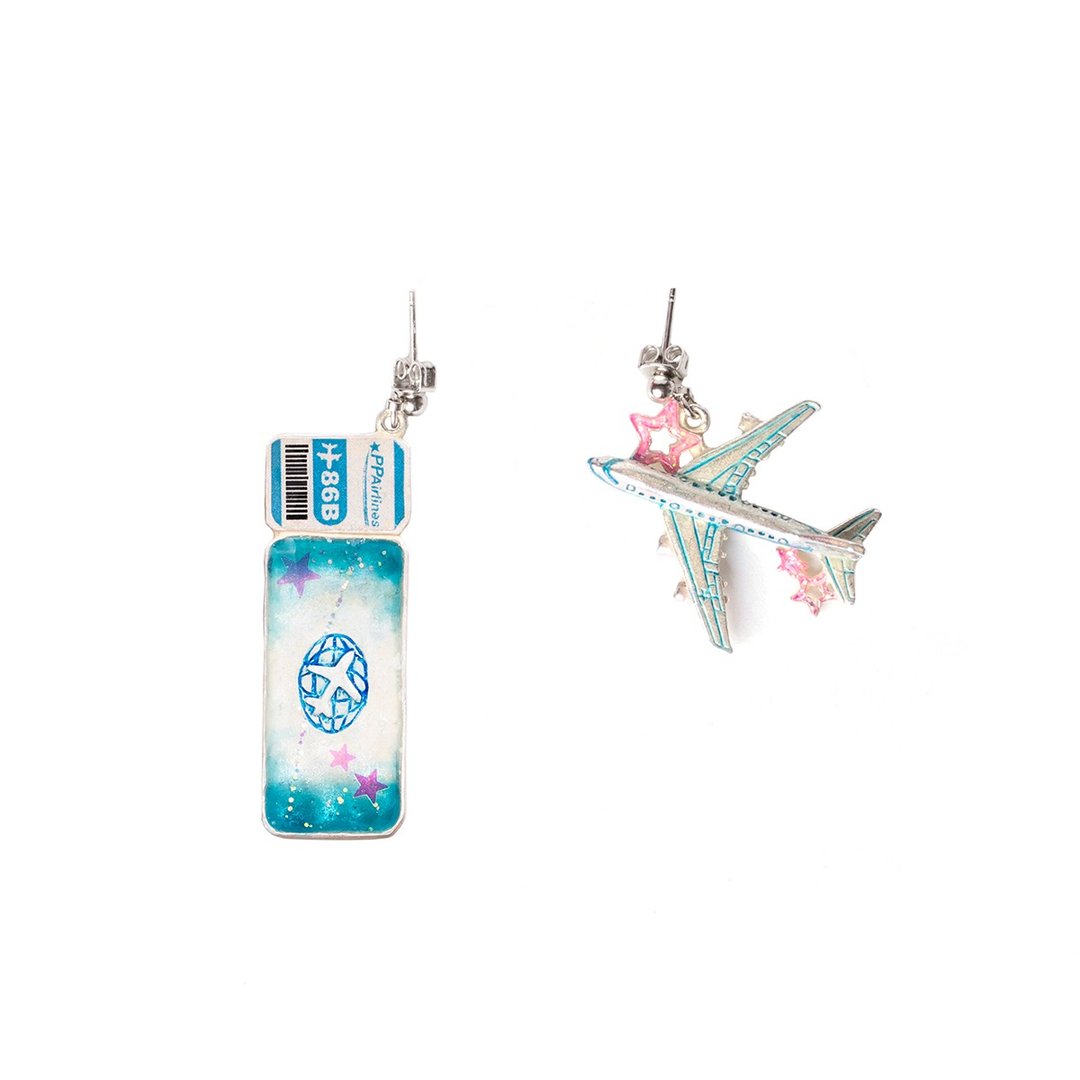 飞行耳环 Flight PA575 - 耳环/耳夹 - 其他金属 蓝色