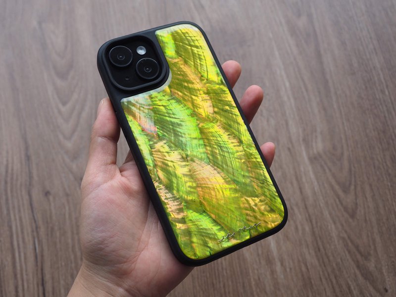 天然珍珠母贝 手工手机壳 黄色贝壳 适用iPhone16,15,14,13,12,11 - 手机壳/手机套 - 贝壳 黄色