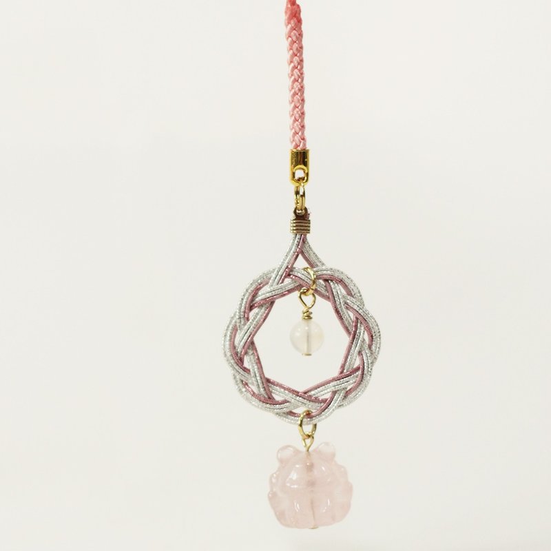 日本水引x蓝月光珠x狐狸粉晶吊饰 - 吊饰 - 水晶 银色