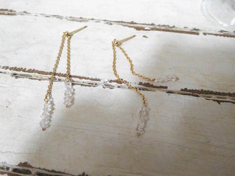 包14k金赫基墨水晶流苏耳环 可改夹 预定款 - 耳环/耳夹 - 其他材质 透明