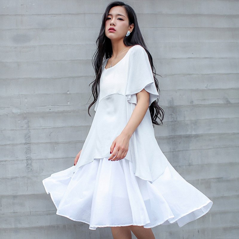 安妮陈原创设计牧笛 2016夏季新款棉质拼接小性感露背不规则上衣 - 女装 T 恤 - 棉．麻 灰色