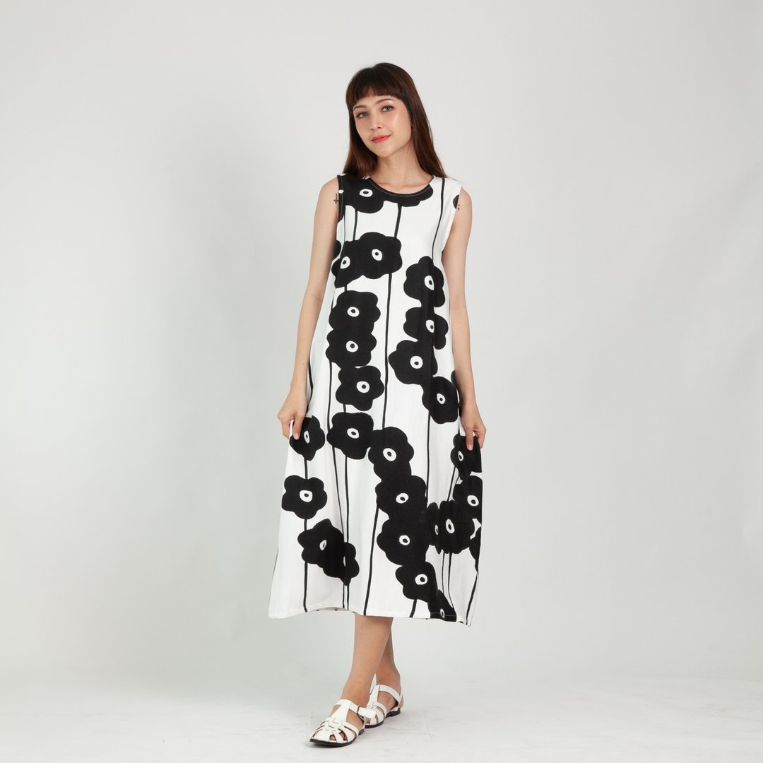 Long Dress Cotton Rayon Hand Paint For Summer Beach - 洋装/连衣裙 - 棉 白色