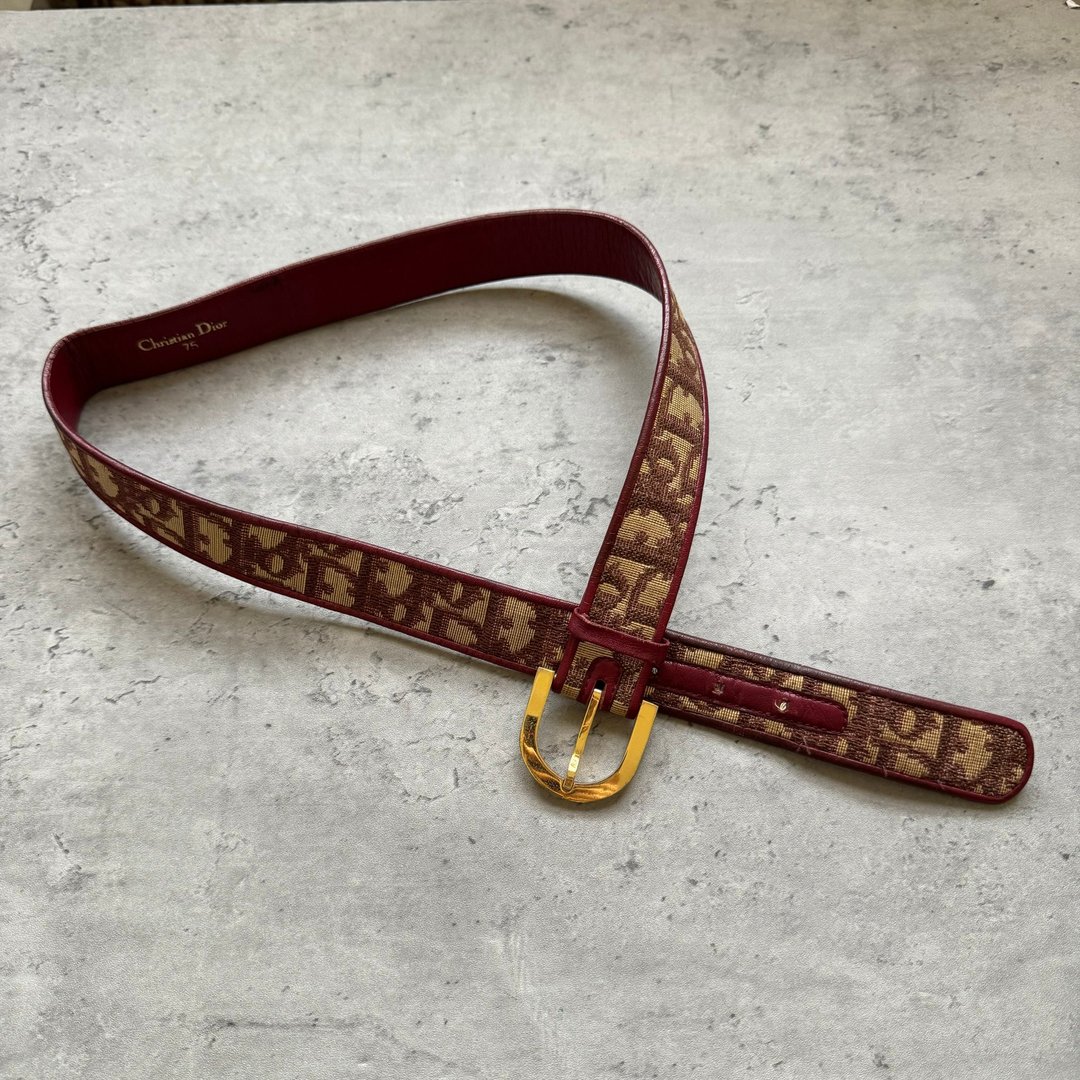 中古 Christian Dior 酒红色老花腰带 - 皮带/腰带 - 真皮 红色