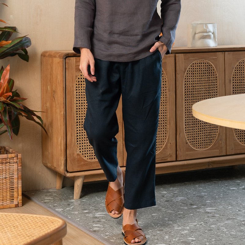 Mens linen lounge pants Navy Blue color, WEEKEND Solstice linen trousers - 女装长裤 - 棉．麻 蓝色