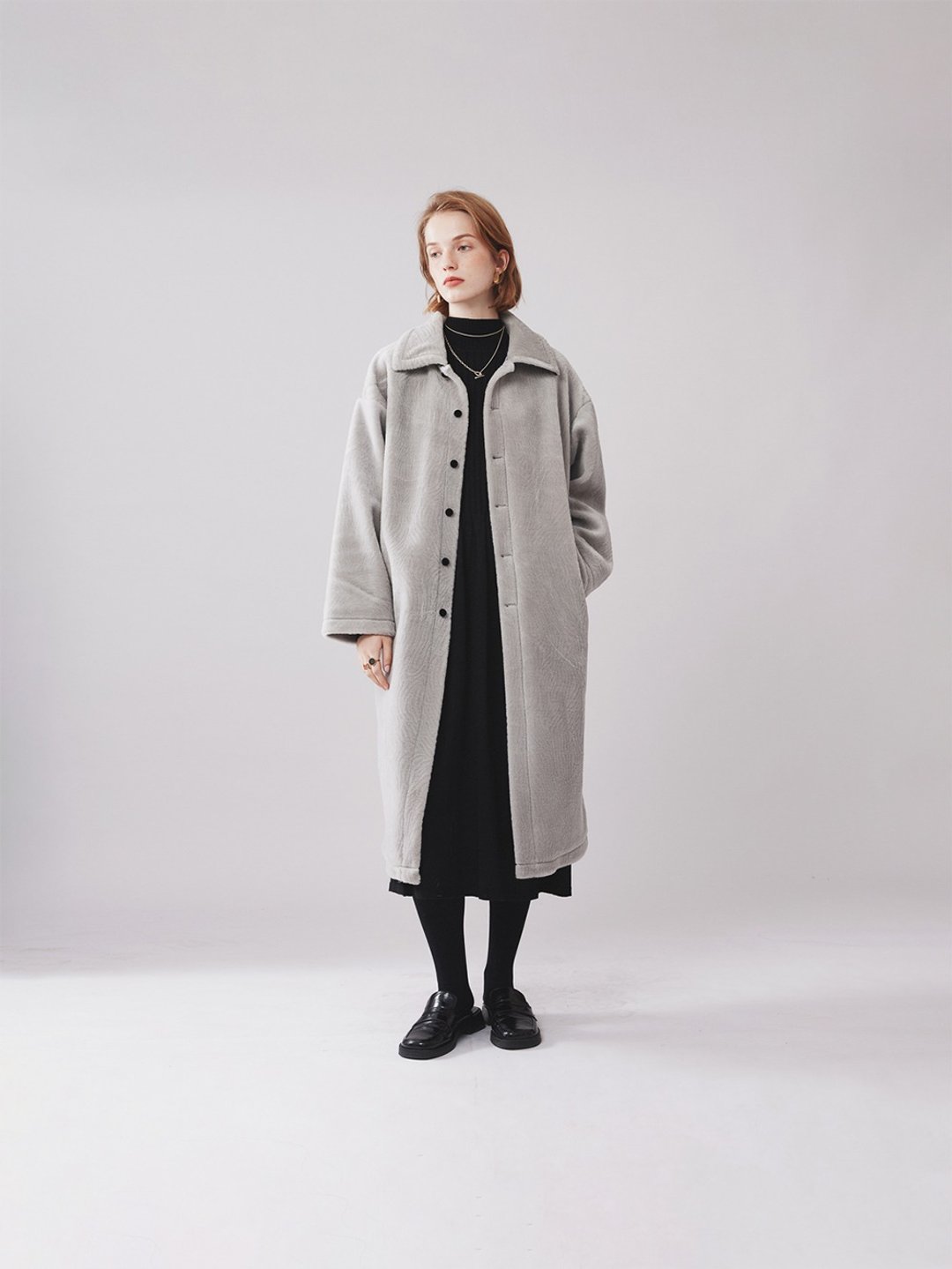 冰川灰纯羊毛大衣 中长款加厚毛呢外套 - 女装西装外套/风衣 - 羊毛 银色