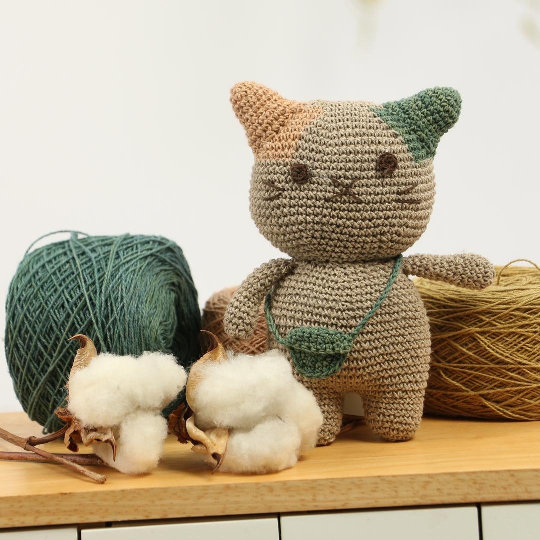 Natural Dyed Cotton Crochet Doll, Kitty Cat, Grey, Ebony - 玩偶/公仔 - 其他材质 灰色