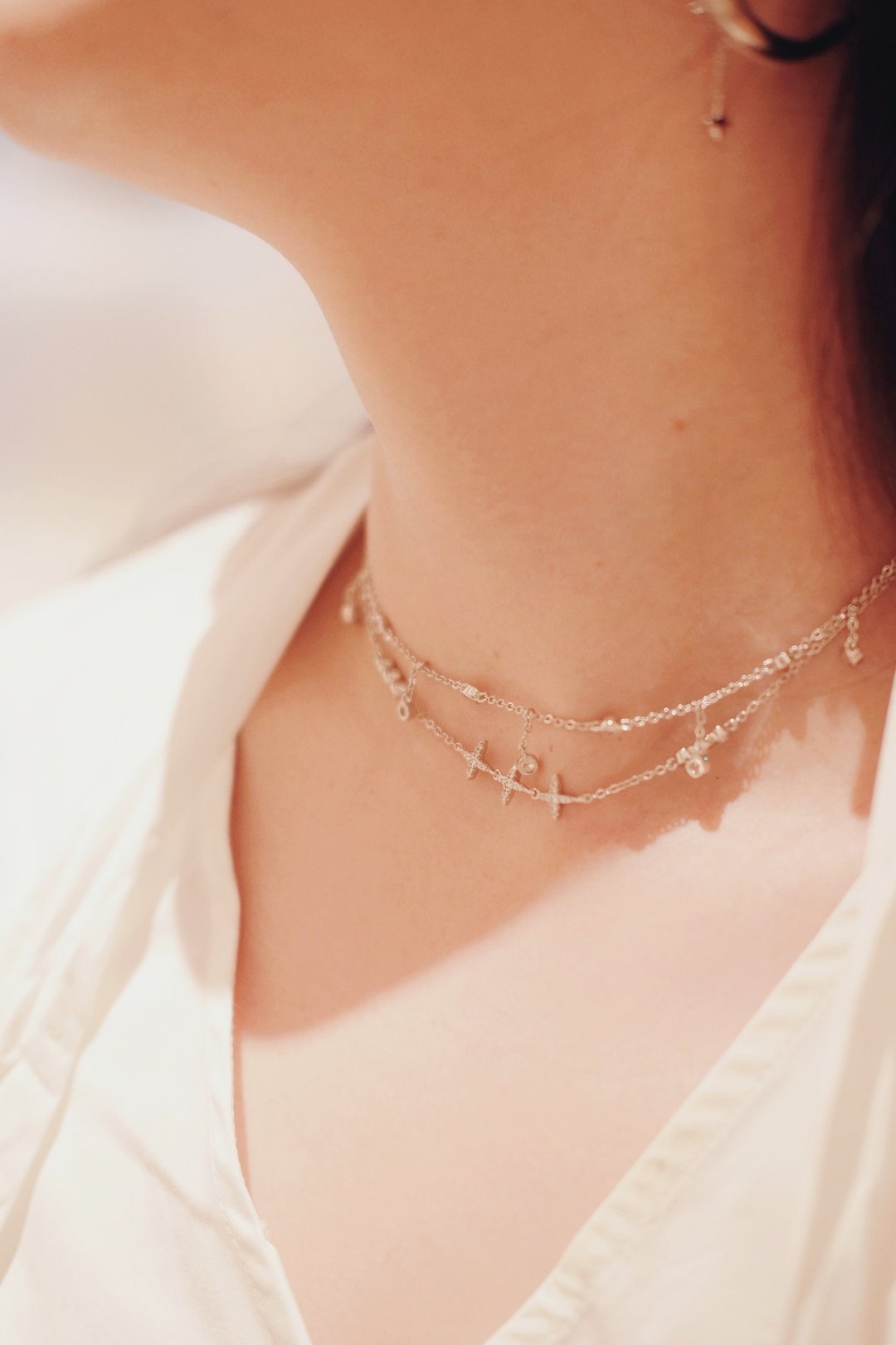 繁星系列双层项链Little stars double layers necklace铜镀18K金 - 项链 - 铜/黄铜 银色