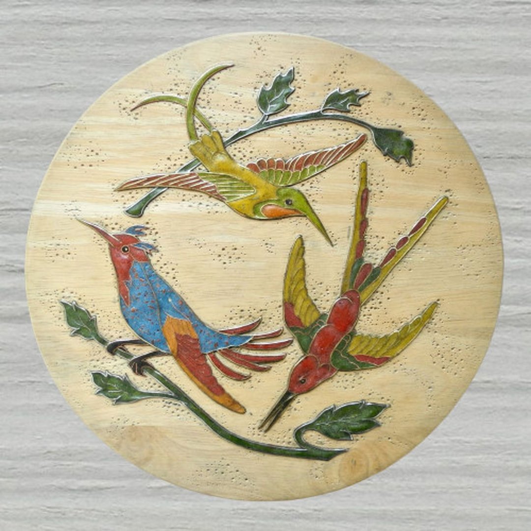 Wooden inlaid wall decor with hummingbirds - 墙贴/壁贴 - 木头 多色