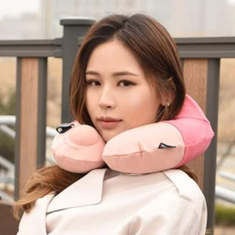 TRAVELMALL SWITZERLAND 专利3D按压式充气护理颈枕    粉红色 - 颈枕/旅行枕 - 棉．麻 粉红色