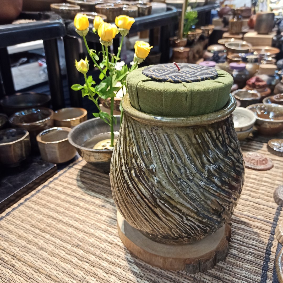 柴烧青瓷釉茶仓花瓶花器陈炫亨作 - 茶具/茶杯 - 陶 绿色