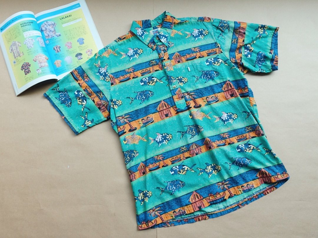 Vintage Shirt / POLO领部落鱼鱼 - 女装衬衫 - 棉 绿色