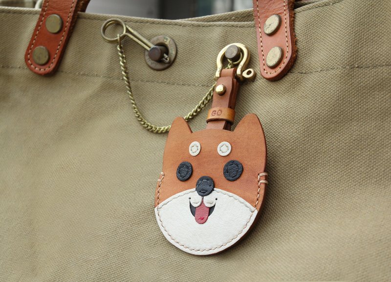 gogoro钥匙圈 旺旺狗手工皮套订制 植鞣革 柴犬 - 钥匙链/钥匙包 - 真皮 咖啡色