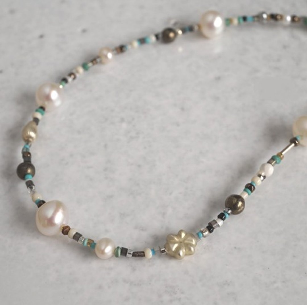Vintage beads long necklace {OP150} - 项链 - 其他材质 
