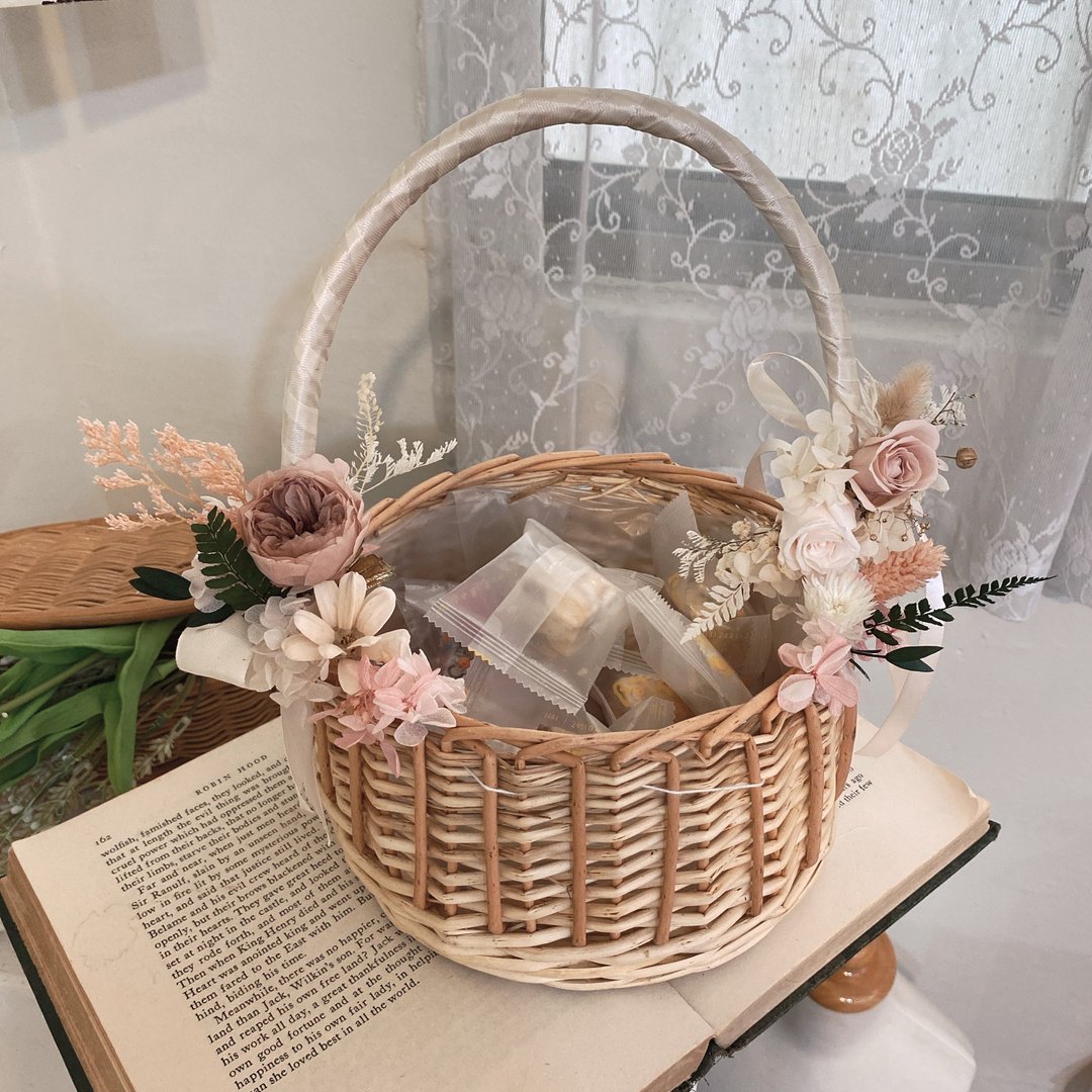 乡村风永生花篮 喜糖篮 婚礼-奶茶粉系yuflorist - 置物架/篮子 - 植物．花 多色