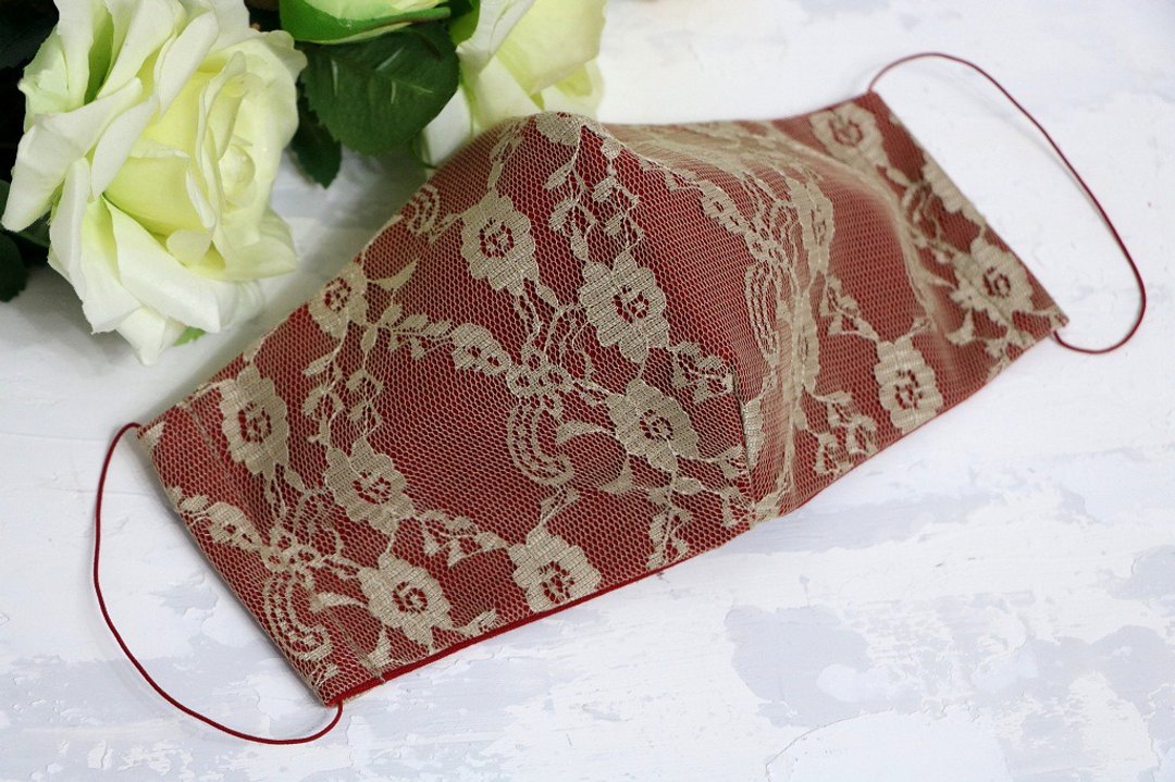Red sexy face mask with lace Reusable cloth mask Elegant protektive face mask - 口罩 - 棉 红色