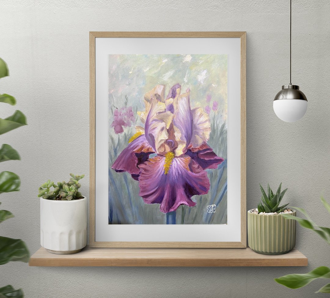 鸢尾花写实花卉原创油画 30 x 20 厘米 - 墙贴/壁贴 - 纸 紫色
