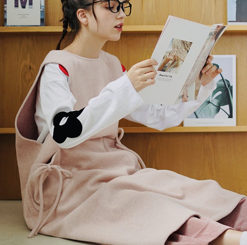 粉色毛呢背心连身裙 - imakokoni - 洋装/连衣裙 - 羊毛 粉红色