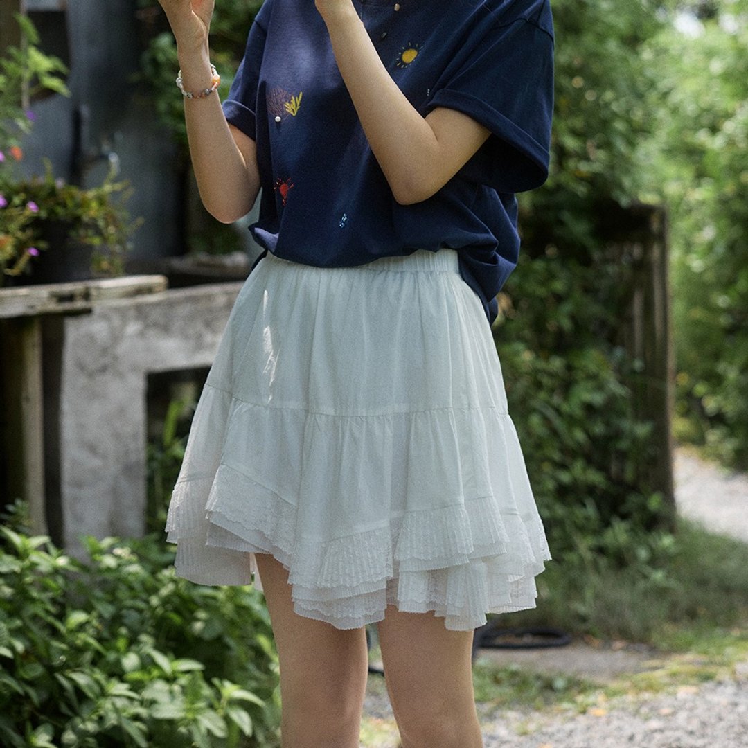 不规则多层花边蛋糕裙|裙子|夏款|Sora-1854 - 裙子 - 棉 白色