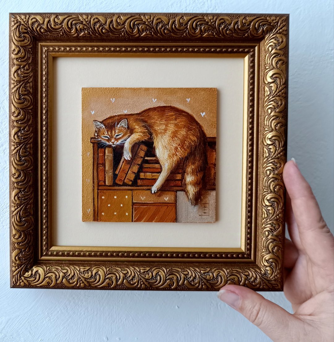 红猫油画猫艺术10*10厘米 - 插画/绘画/写字 - 其他金属 金色