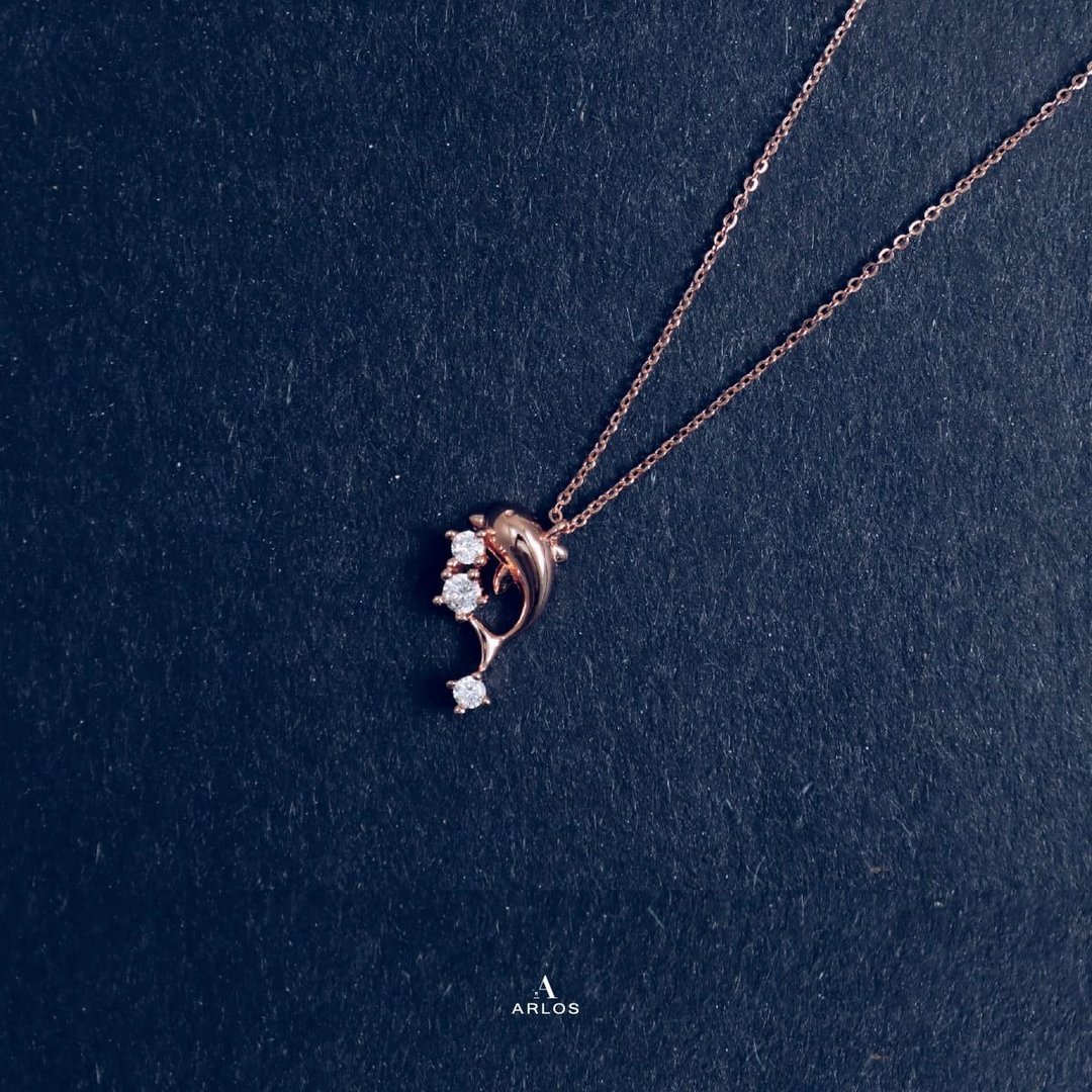 L'amour 閃爍海豚頸鏈 (玫瑰金) - 项链 - 纯银 