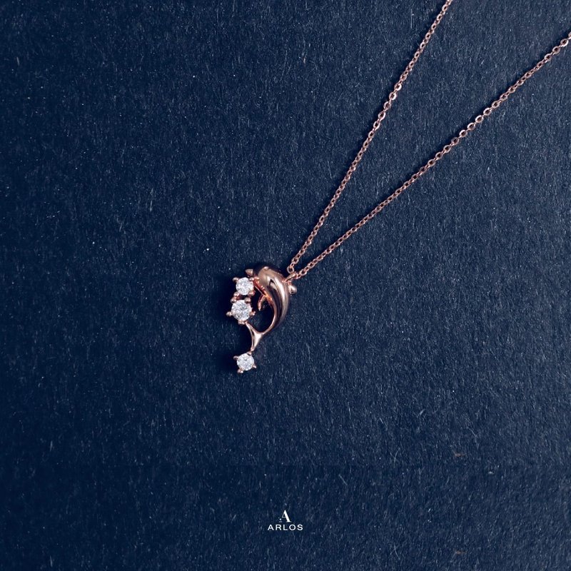 L'amour 閃爍海豚頸鏈 (玫瑰金) - 项链 - 纯银 