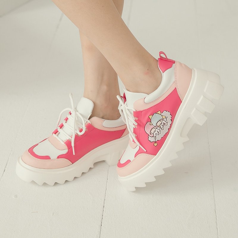 Paidal x Little Twin Stars 双星仙子 云朵齿轮鞋松糕鞋-粉 - 女款休闲鞋 - 人造皮革 粉红色